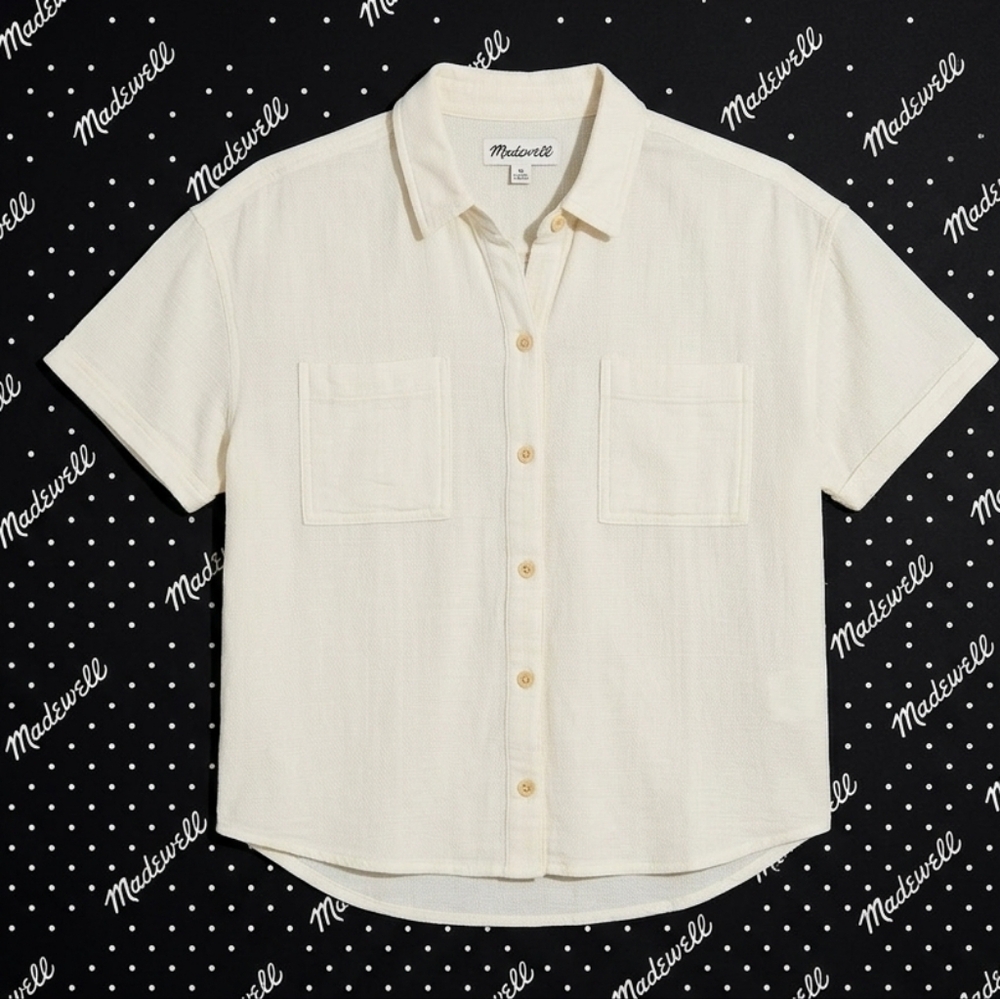 Madewell Do Well Textured Linen Blend Two-Pocket Crop Shirt